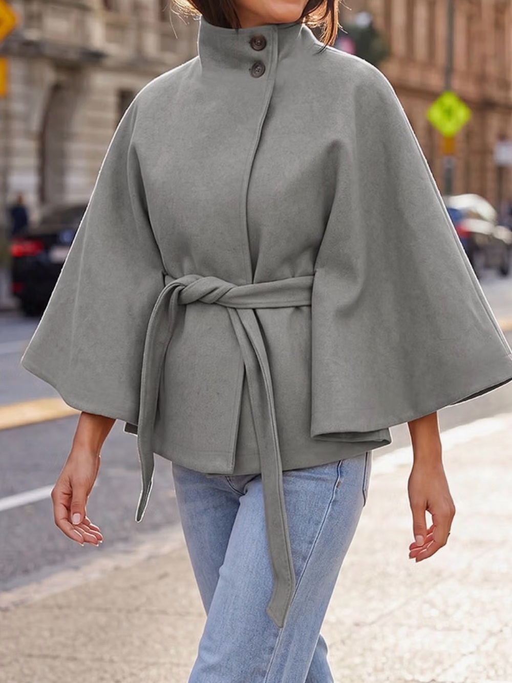 Poncho Pea Coat with Belt
